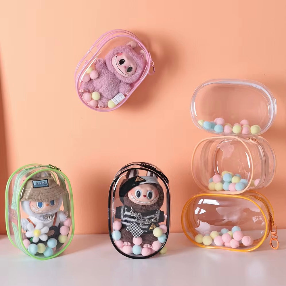 PVC Bag/Case/Protector with Keychain and pompon for Labubu