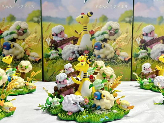 [Warehouse in Stock] Moon Shadow Studio - Statue - Pokémon - Ampharos Mareep Flaaffy Wooloo Whimsicott Cottonee Natural scene