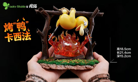 [Pre-Order] Lucky Studio X Long Miao Studio - Statue - Psyduck X Calcifer Pokémon X Howl's Moving Castle