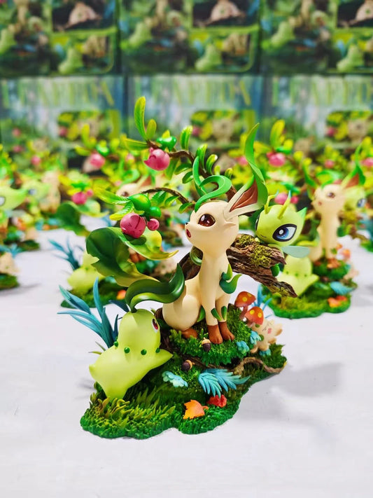 [Warehouse in Stock] Moon Shadow Studio - Statue - Pokémon Nature Series Leafeon & Celebi & Chikorita & Shroomish & Cherubi Natural Scene