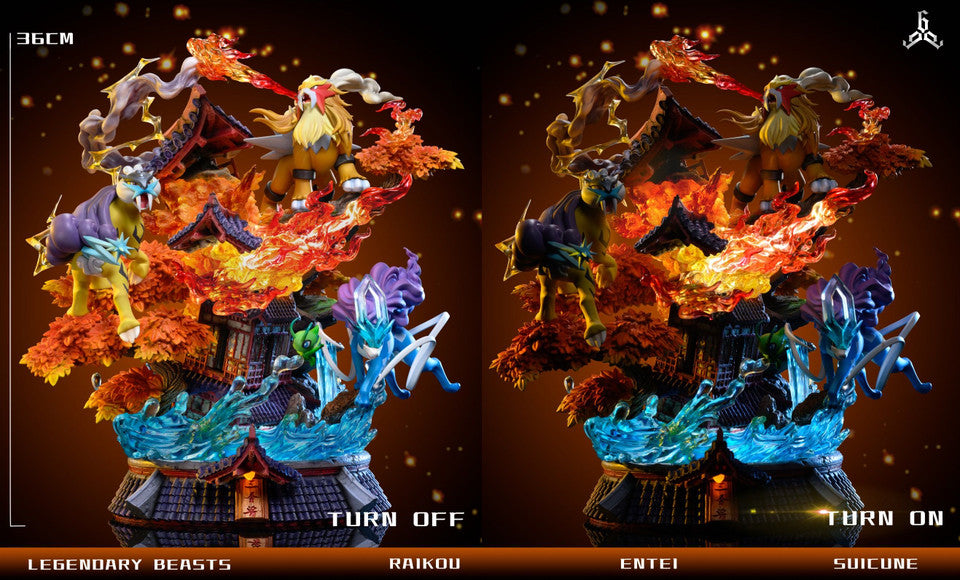[Warehouse in Stock] 666 Studio - Statue - Pokémon Legendary Pokémon Entei & Raikou & Suicune with LED Emerald color