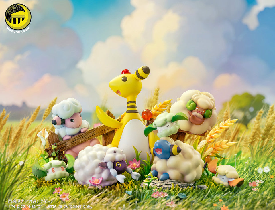 [Warehouse in Stock] Moon Shadow Studio - Statue - Pokémon - Ampharos Mareep Flaaffy Wooloo Whimsicott Cottonee Natural scene