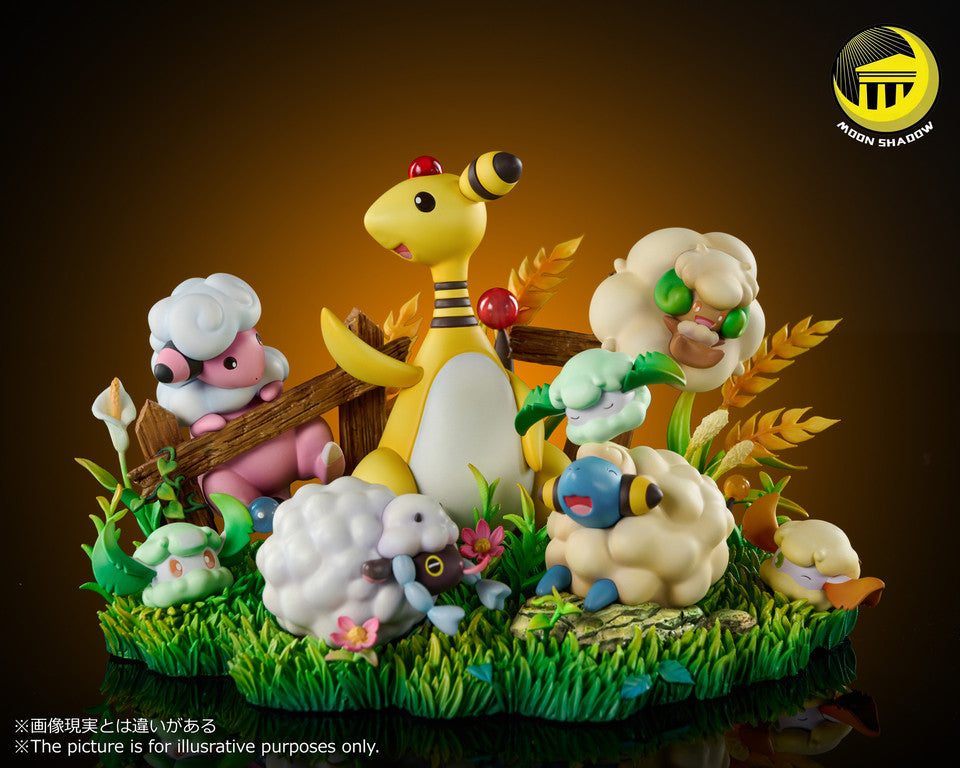 [Warehouse in Stock] Moon Shadow Studio - Statue - Pokémon - Ampharos Mareep Flaaffy Wooloo Whimsicott Cottonee Natural scene