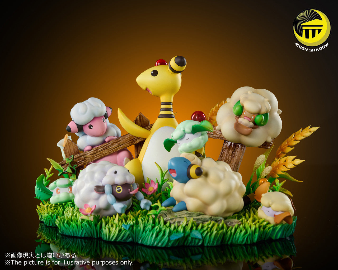 [Warehouse in Stock] Moon Shadow Studio - Statue - Pokémon - Ampharos Mareep Flaaffy Wooloo Whimsicott Cottonee Natural scene