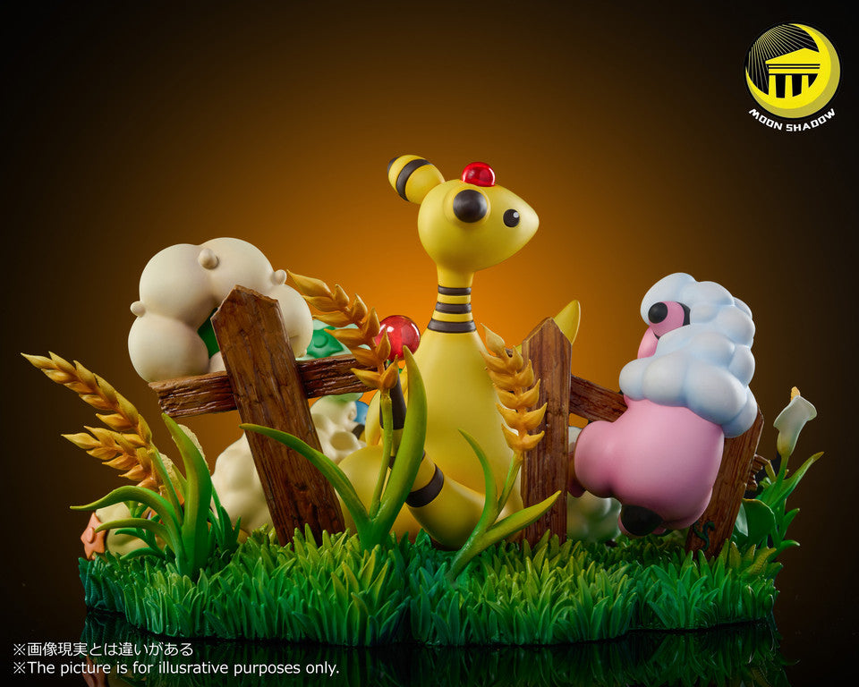 [Warehouse in Stock] Moon Shadow Studio - Statue - Pokémon - Ampharos Mareep Flaaffy Wooloo Whimsicott Cottonee Natural scene