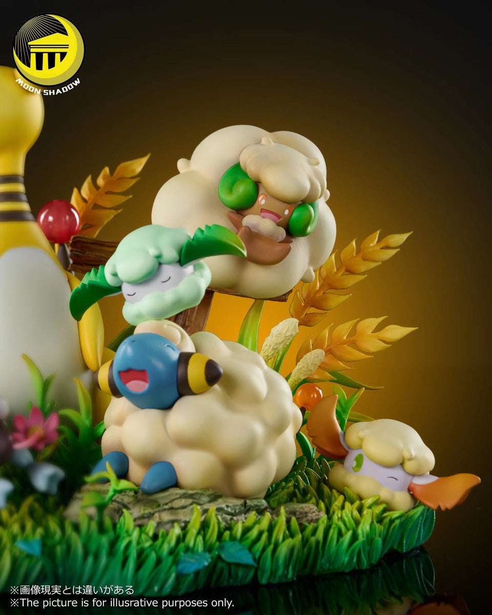 [Warehouse in Stock] Moon Shadow Studio - Statue - Pokémon - Ampharos Mareep Flaaffy Wooloo Whimsicott Cottonee Natural scene