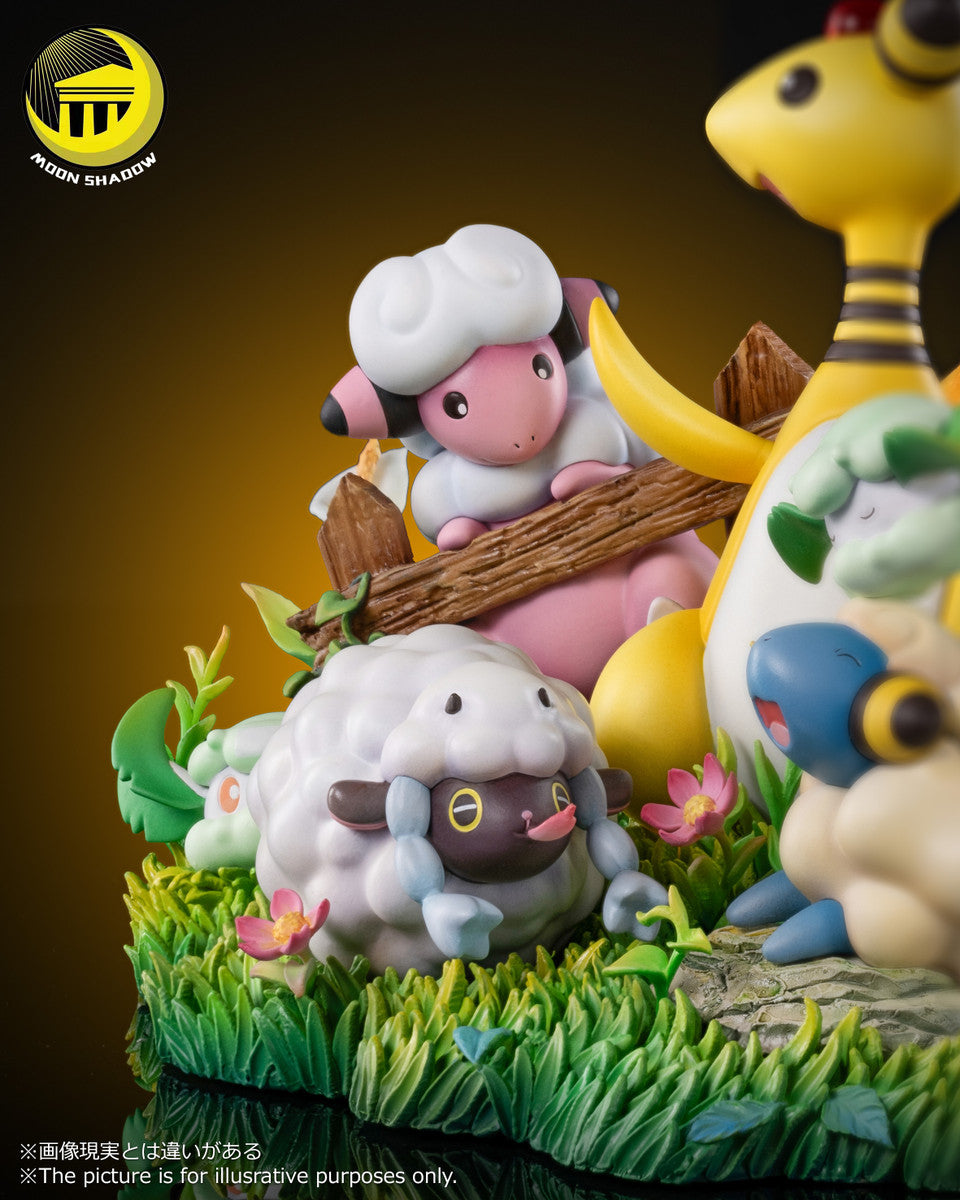 [Warehouse in Stock] Moon Shadow Studio - Statue - Pokémon - Ampharos Mareep Flaaffy Wooloo Whimsicott Cottonee Natural scene