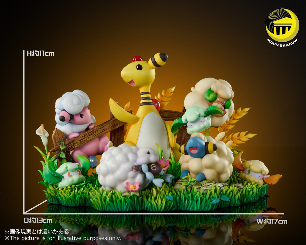 [Warehouse in Stock] Moon Shadow Studio - Statue - Pokémon - Ampharos Mareep Flaaffy Wooloo Whimsicott Cottonee Natural scene