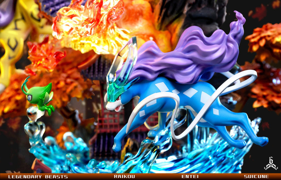 [Warehouse in Stock] 666 Studio - Statue - Pokémon Legendary Pokémon Entei & Raikou & Suicune with LED Emerald color