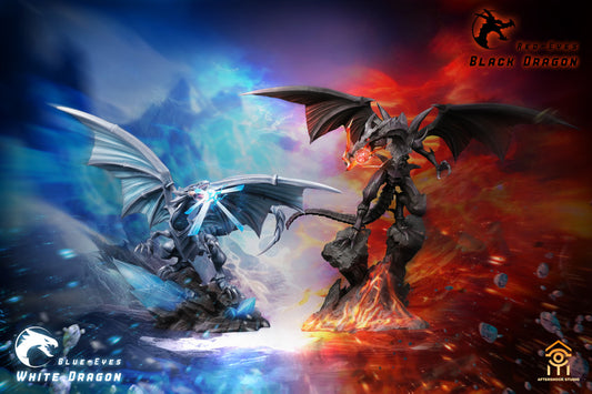 [Warehouse in Stock] Aftershock Studio - Statue - Yu-Gi-Oh Blue-Eyes White Dragon & Red-Eyes Black Dragon