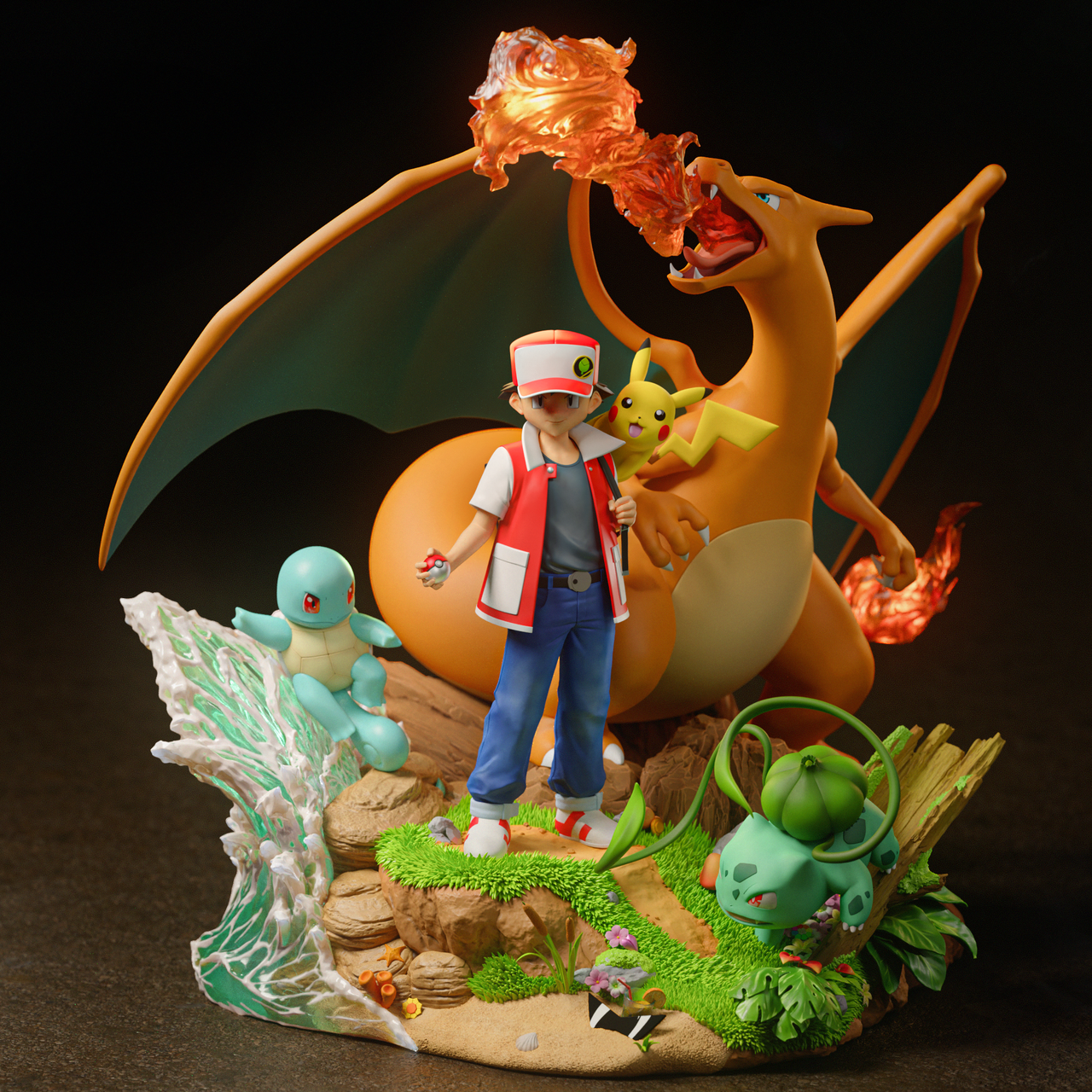 [Pre-Order] Black Swan Collectibles - Statue - Pokémon - Ash Diorama & Red Diorama